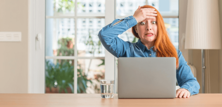 Lady looking in horror upon making one a common job references mistakes