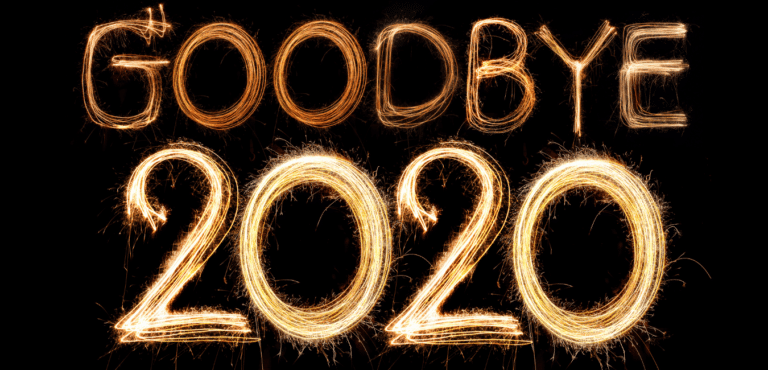 Goodbye 2020 written in sparkling fireworks