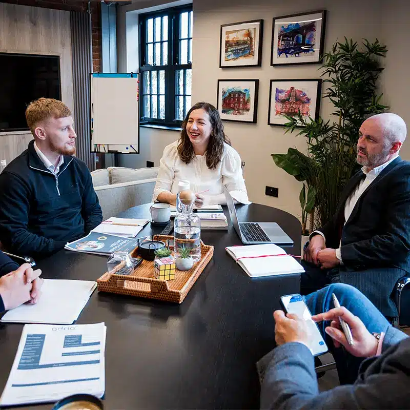 Coordination team with Marta from Marketing, Luke, the resourcers team, and directors David and Nick to discuss a business development campaign